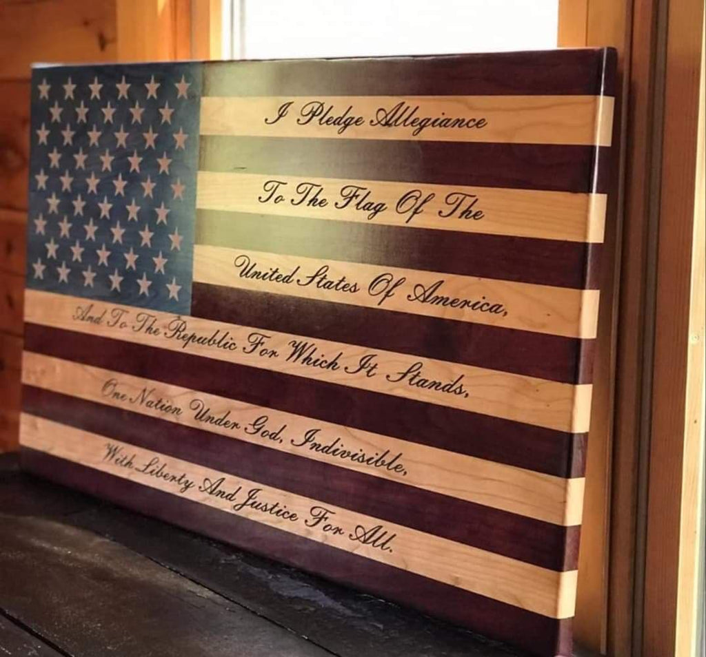 Pledge of Allegiance Engraved Handcrafted Patriotic Wall Flag – Made by U.S. Veterans