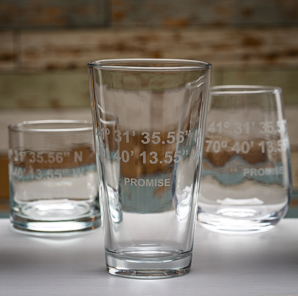 Custom GPS Coordinates Engraved Glasses