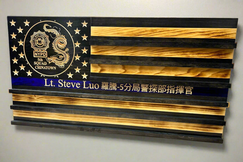 Custom Challenge Coin Display American Flag with Engraved Badge and Personalization