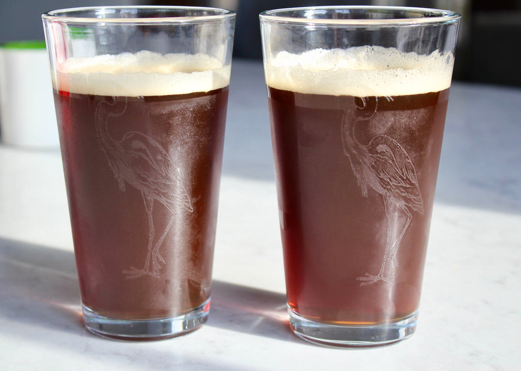 Blue Heron Engraved Glasses