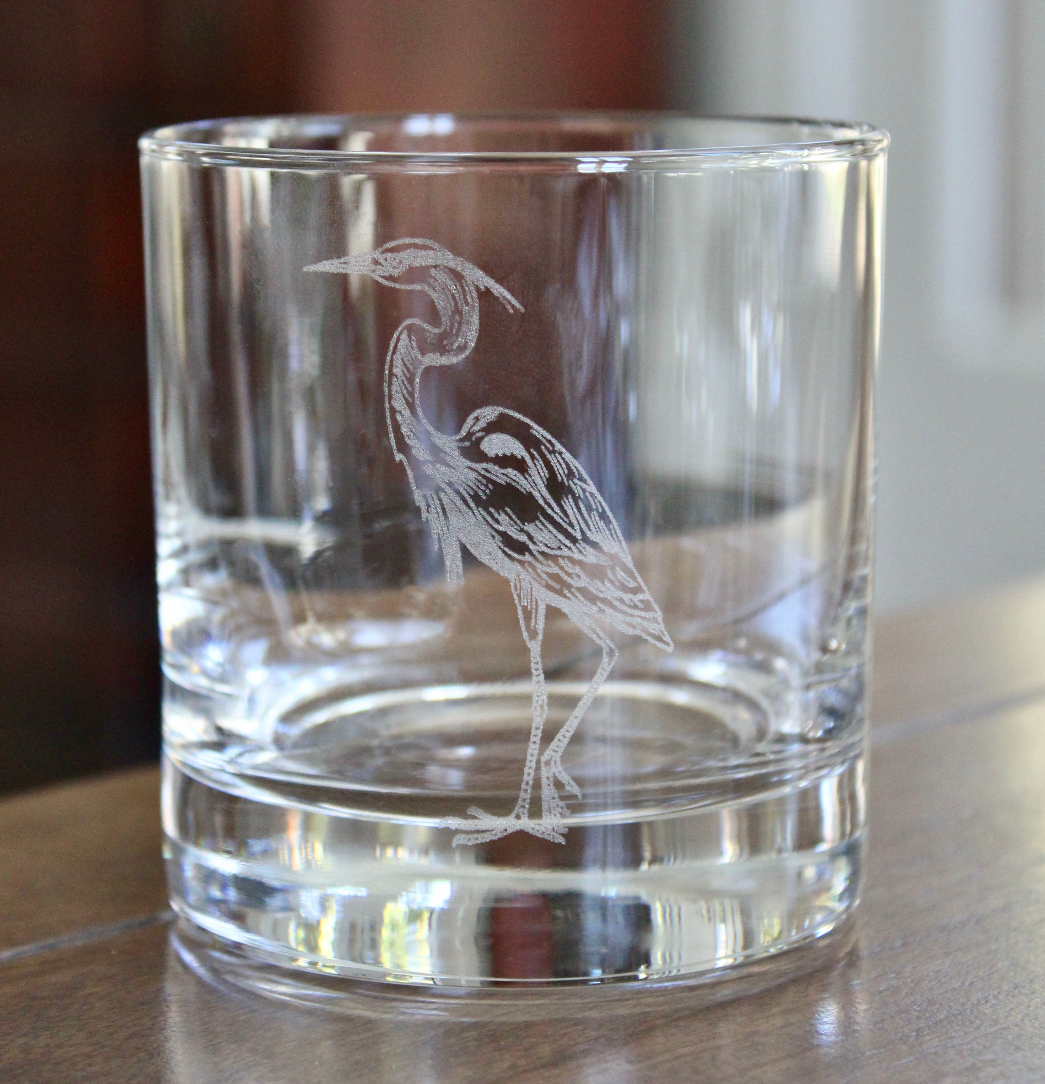 Blue Heron Engraved Glasses