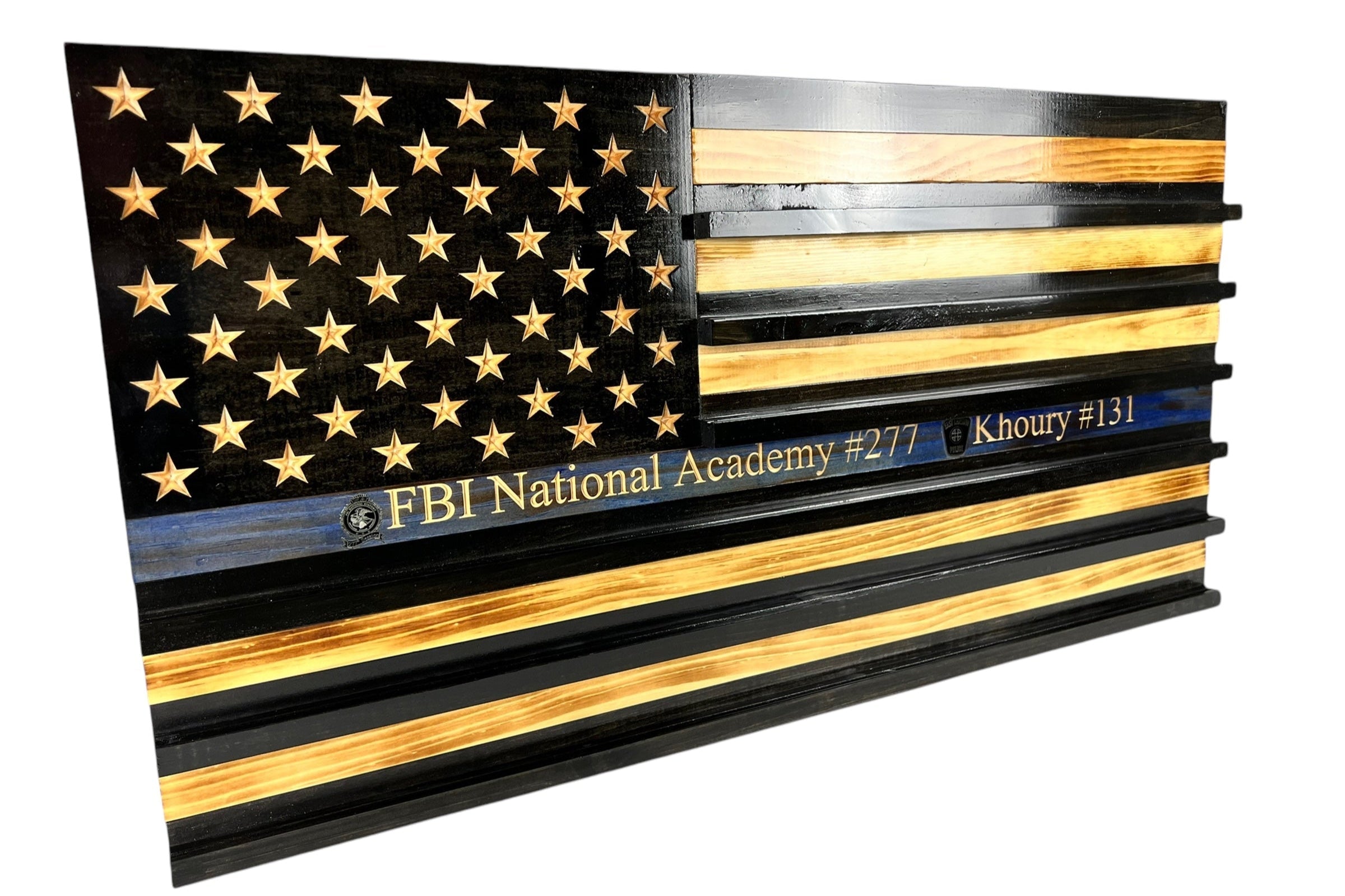 Custom Challenge Coin Display American Flag with Engraved Badge and Personalization