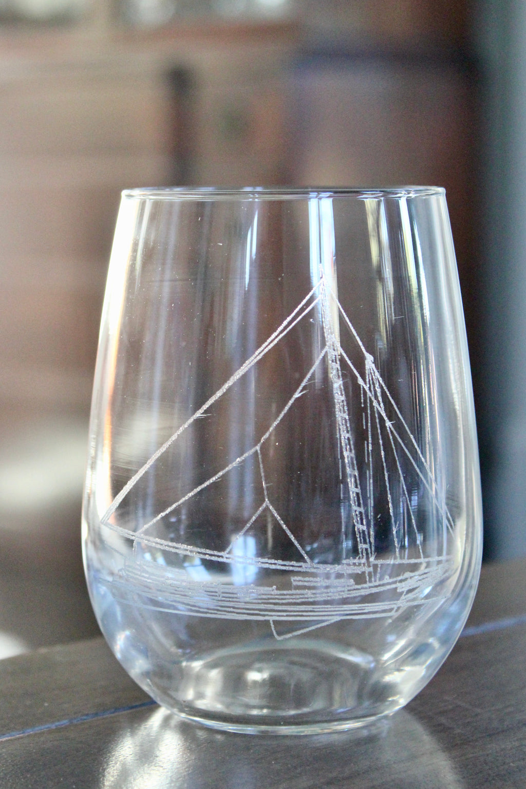 Skipjack Sailboat Engraved Glass