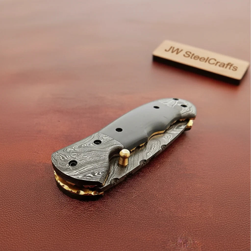 Handmade Damascus Folding Knife with Gray Micarta Handle, Custom Pocket Knife, EDC Damascus Folder by JW SteelCrafts